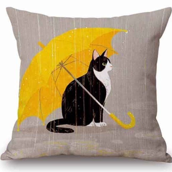 Set of 2 - Throw Pillow COVER- Cat in Rain- 18×18 - Picture 1 of 1
